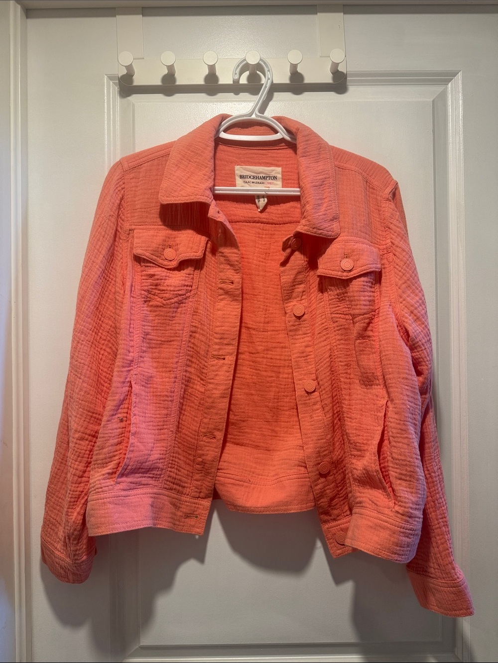 Cotton Gauze BridgeHampton coral button up light sweater